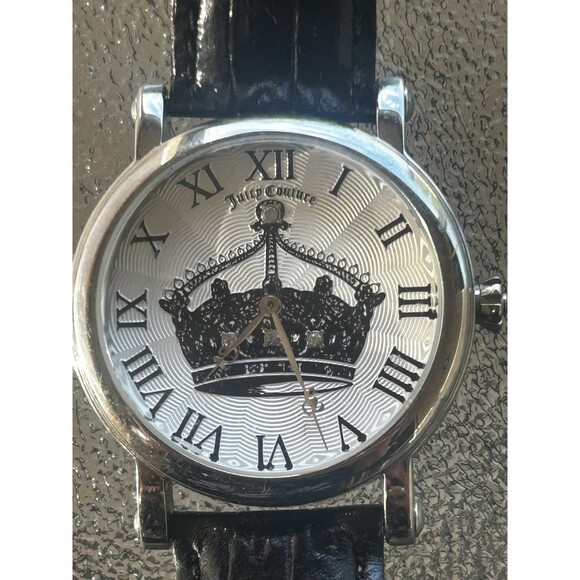 Juicy Couture Accessories - Juicy Couture Watch Womens Crown Crystal Dial Black Leather Y2K New Battery